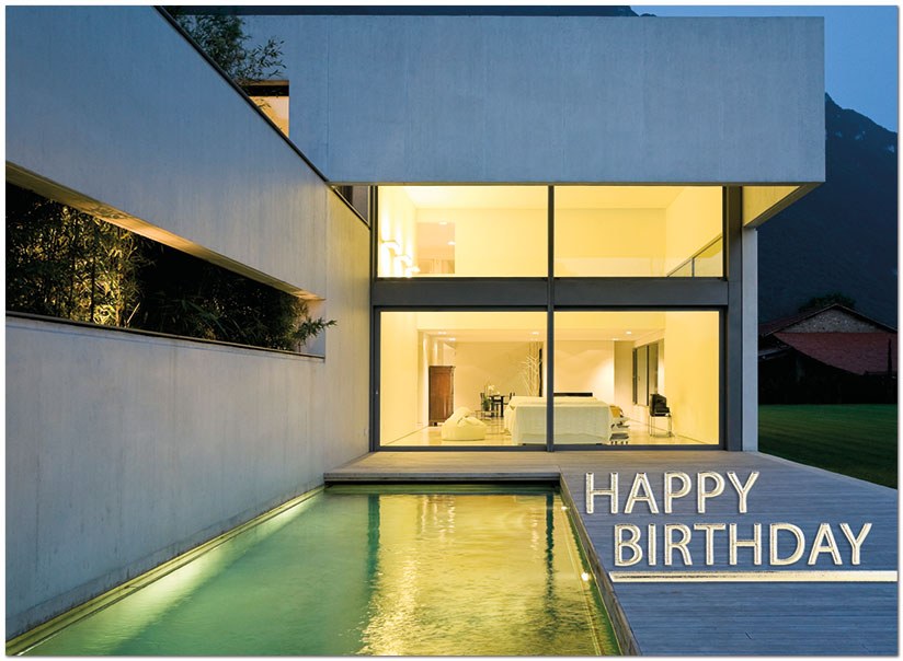 ...and best wishes for good health, happiness and prosperity in the year ahead. Modern Home Birthday Card A3017U-X