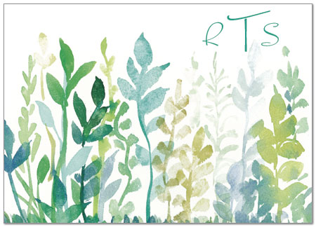 Watercolor Leaves Monogram Card D4120D-V