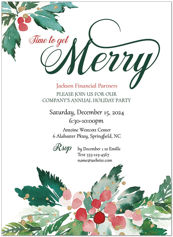 Cheerful Holly Invitation D2858U-4B Cheerful Holly Invitation D2858U-4B