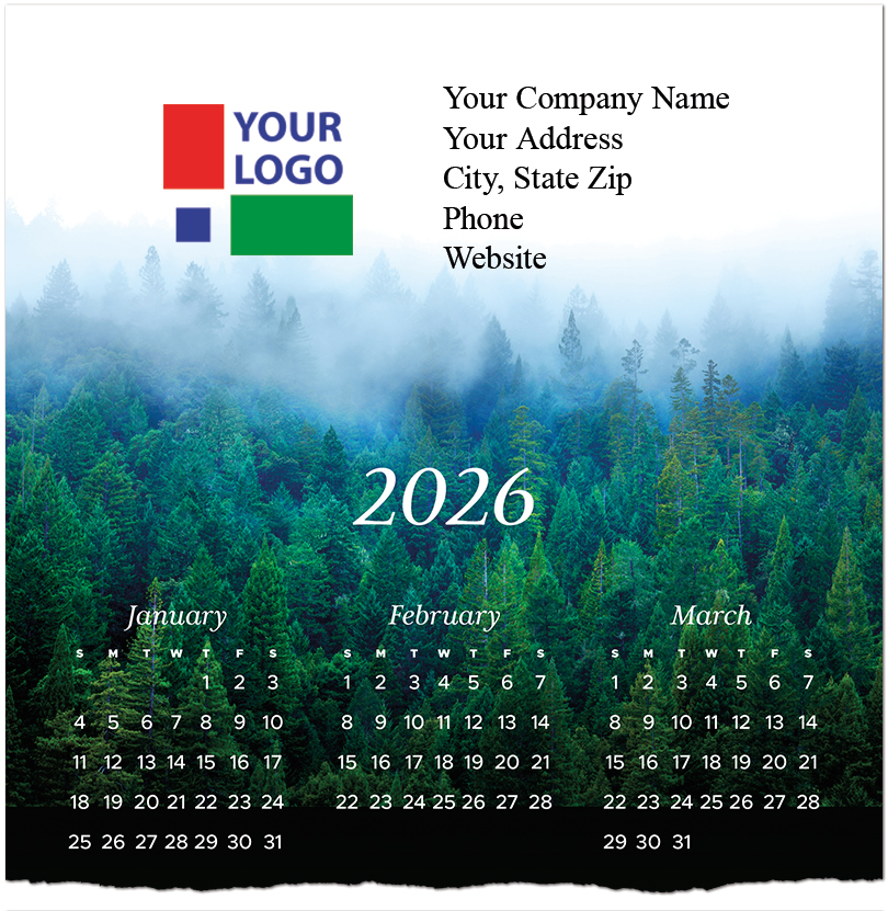 Misty Evergreens Logo Top Calendar Card D3308U-4A
