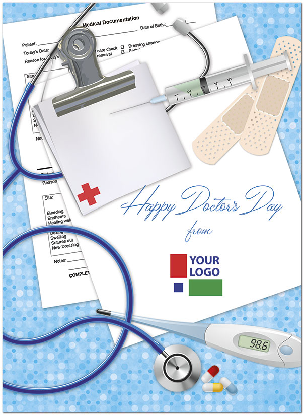 Select a verse or write your own. Blue Medical Logo Card D3089U-V